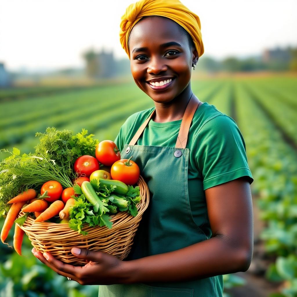 Nigerian farmer with basket of vegetables
