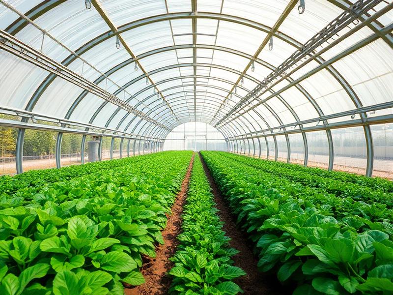 Greenhouse rows of crops